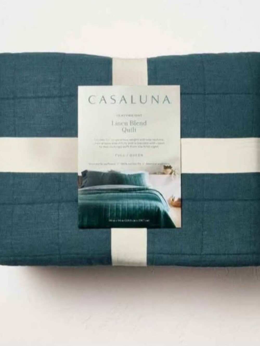 New Casaluna King Size Bedding Quilt Heavyweight Linen Blend Muted Teal Fall